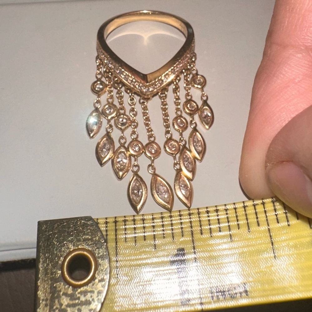 RARE 14K💍JACQUIE AICHE EXTRA LONG DIAMOND SHAKER RING DANGLE GOLD FRINGE RING - Picture 7 of 17